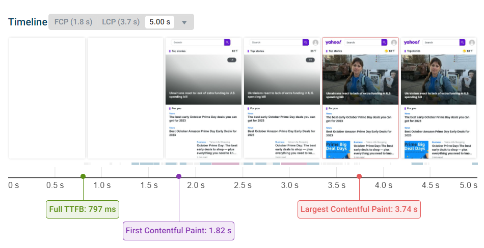 Page filmstrip showing a late Largest Contentful Paint