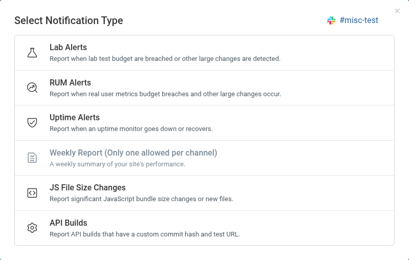 Selecting the notification type for a channel