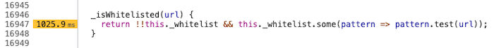 Code profiled in Chrome DevTools showing over 1 second of CPU activity