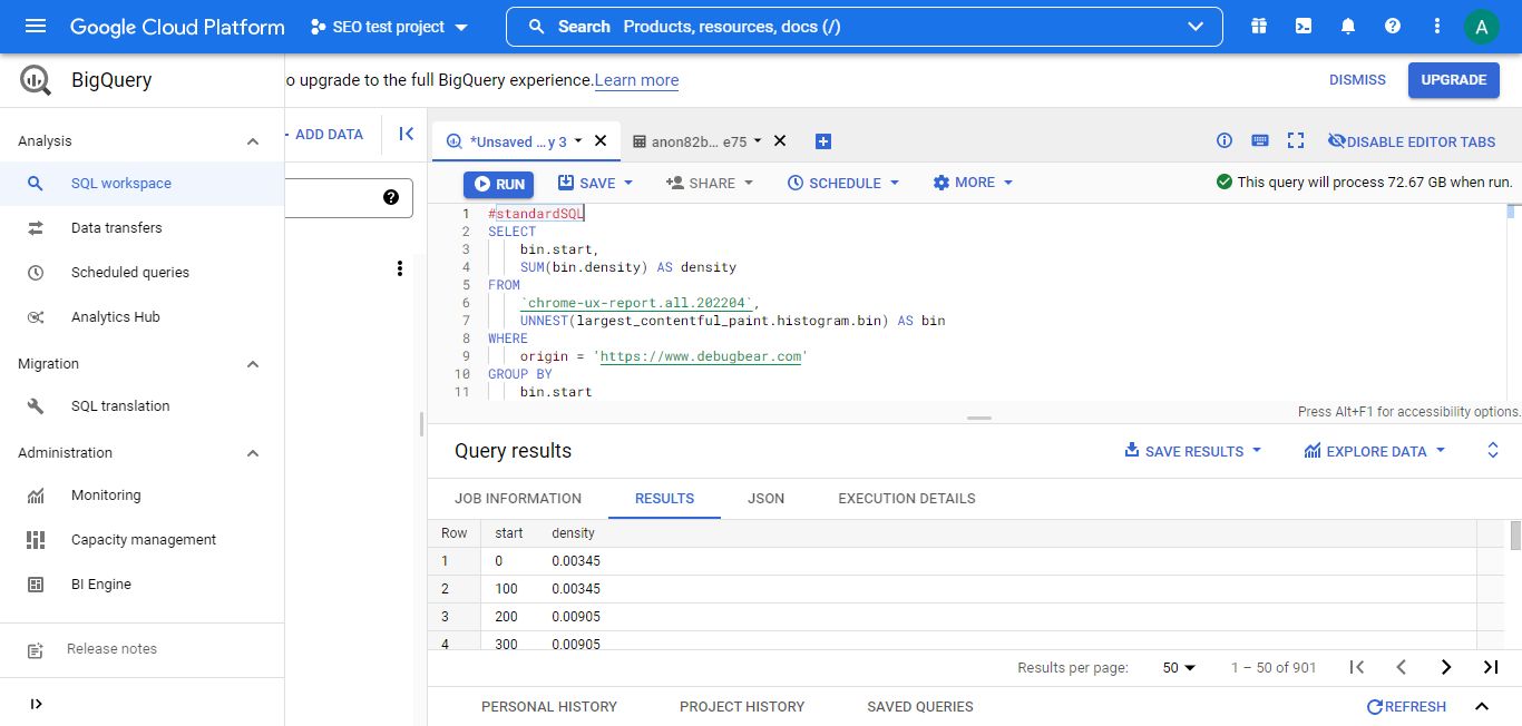 BigQuery SQL editor