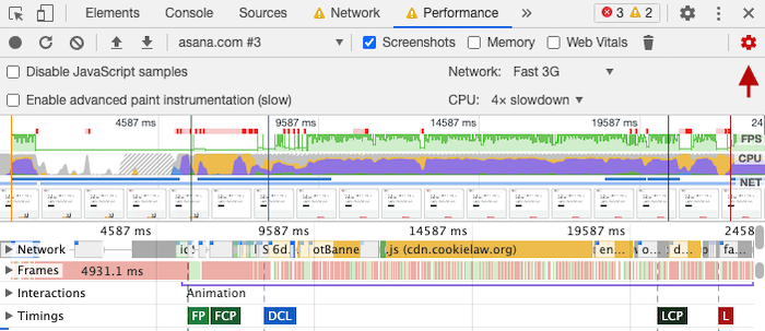 Enabling DevTools CPU throttling