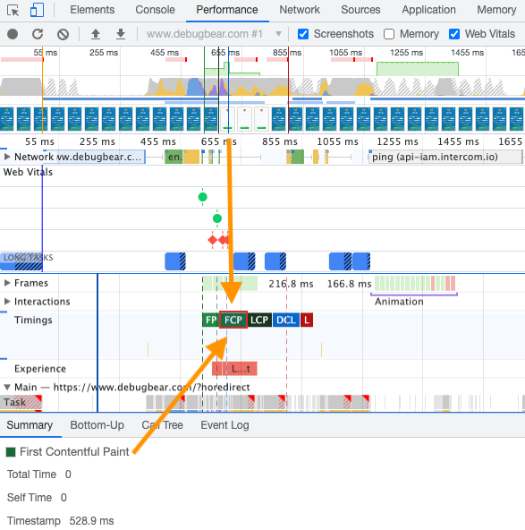 First Contentful Paint in Chrome DevTools