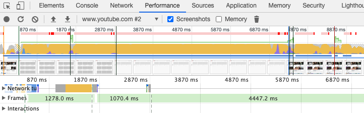 Filmstrip screenshots in Chrome DevTools