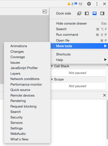 DevTools More tools menu item