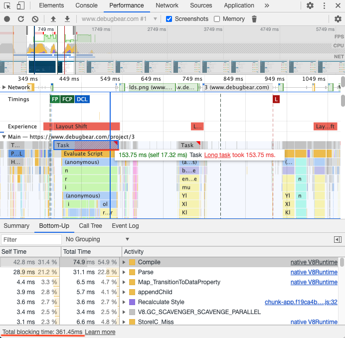 Total Blocking Time in Chrome DevTools