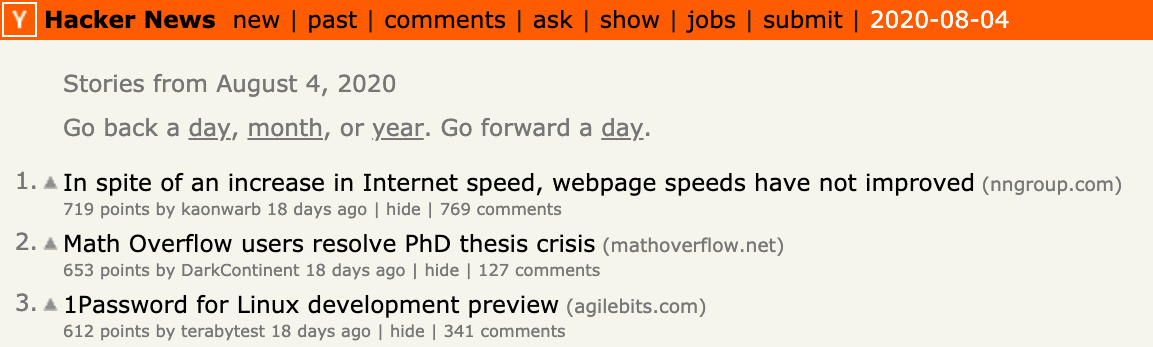 Webpage speeds article on Hacker News