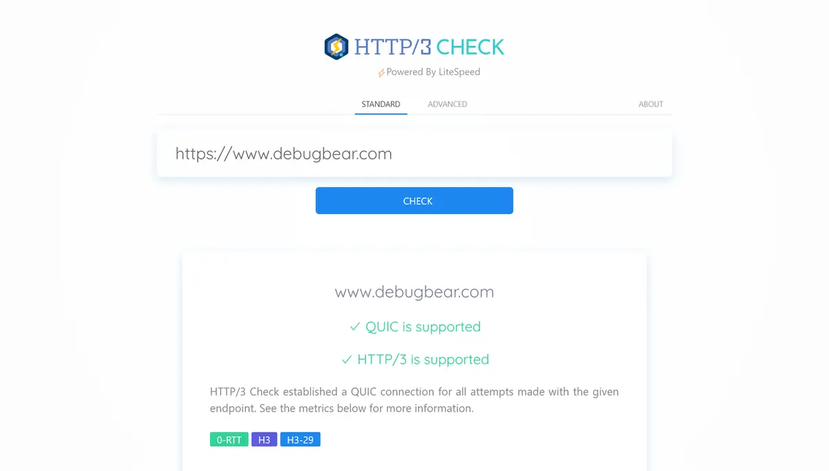 Test results, both QUIC and HTTP3 are supported