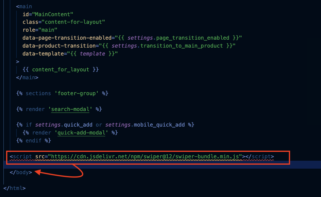 Script placed before closing body tag