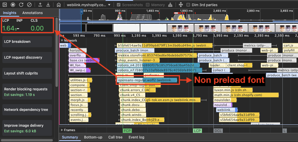 Font loaded late in the network waterfall