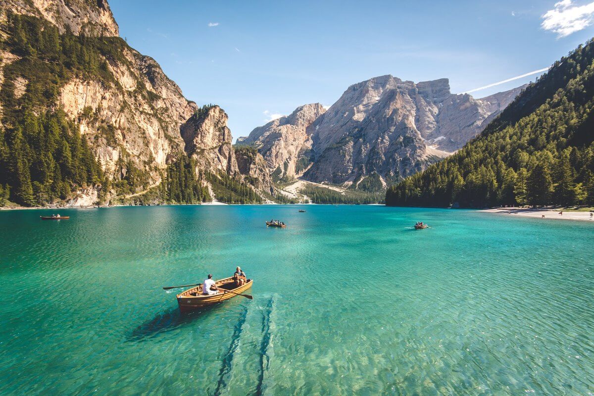 Full-sized landscape image, showing a lake with mountains in the background