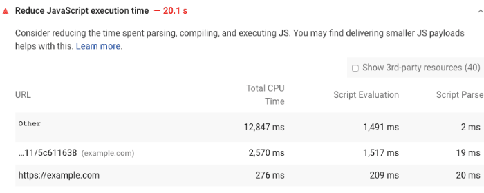 JavaScript metrics in Lighthouse