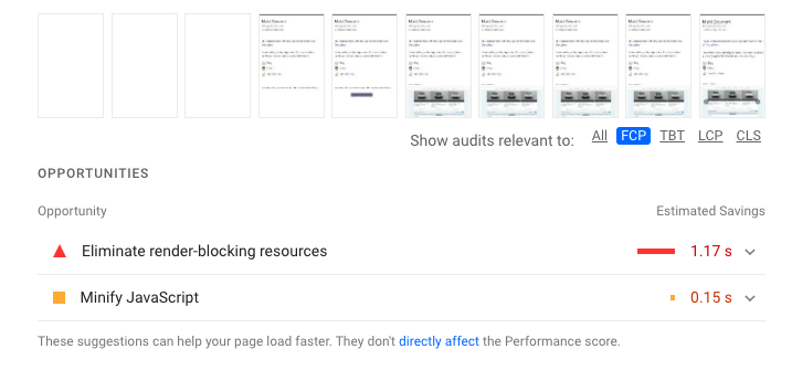 Lighthouse performance audit filter