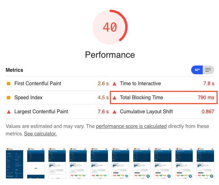 Total Blocking Time metric in Lighthouse