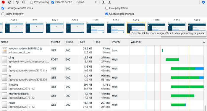 Screenshots above network requests table