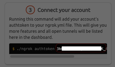finding your ngrok auth token in the Connect Your Account section