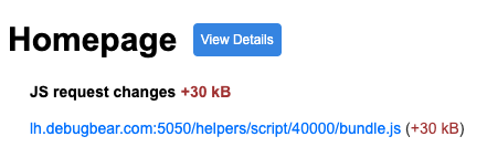 Email showing JavaScript bundle size increase for monitored page