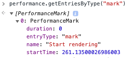 Example of the created user timing mark in the console