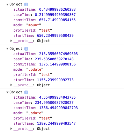 Results printed to the console from the clockPerformance function