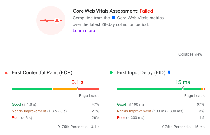 Field data in PageSpeed Insights