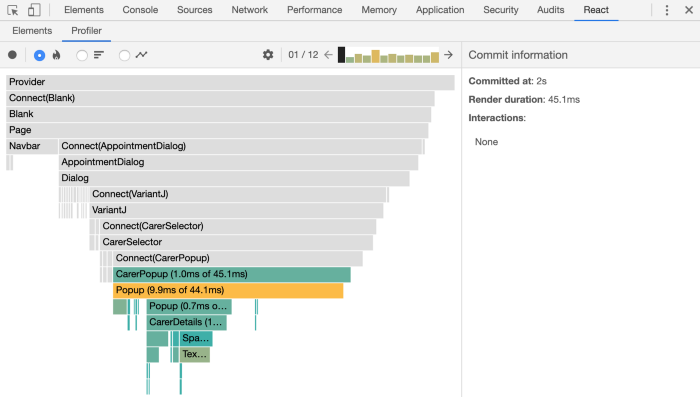 React Developer tools profiler flamechart