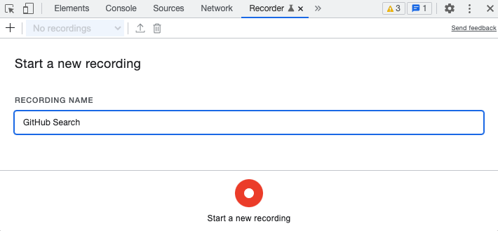 Selecting a name for the user flow recording