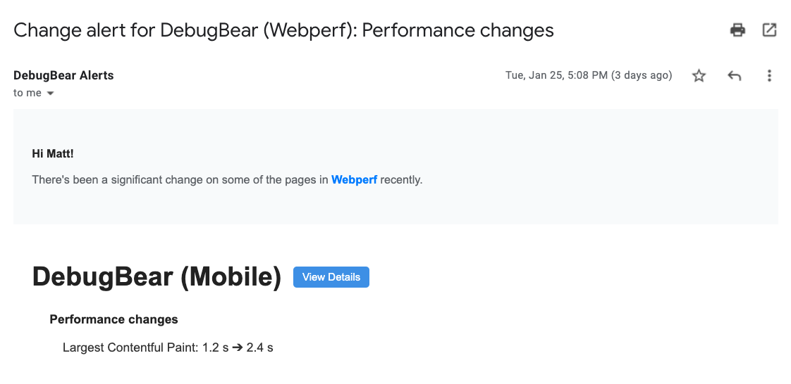 Site speed LCP regression alert