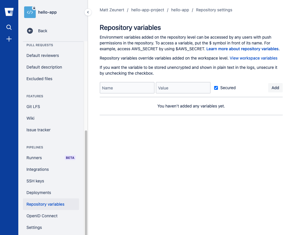 Add Bitbucket environment variable