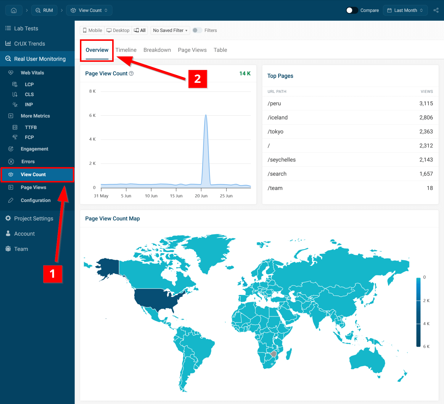 Page view count map