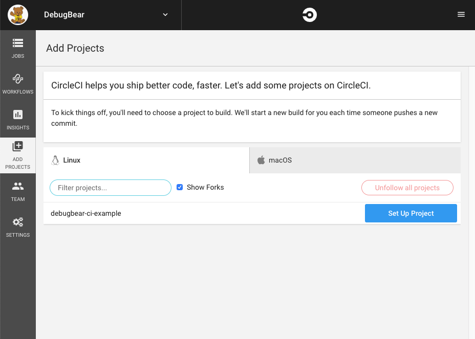 Setting up a project on CircleCI
