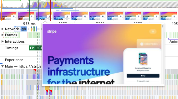 Chrome filmstrip recording for Stripe