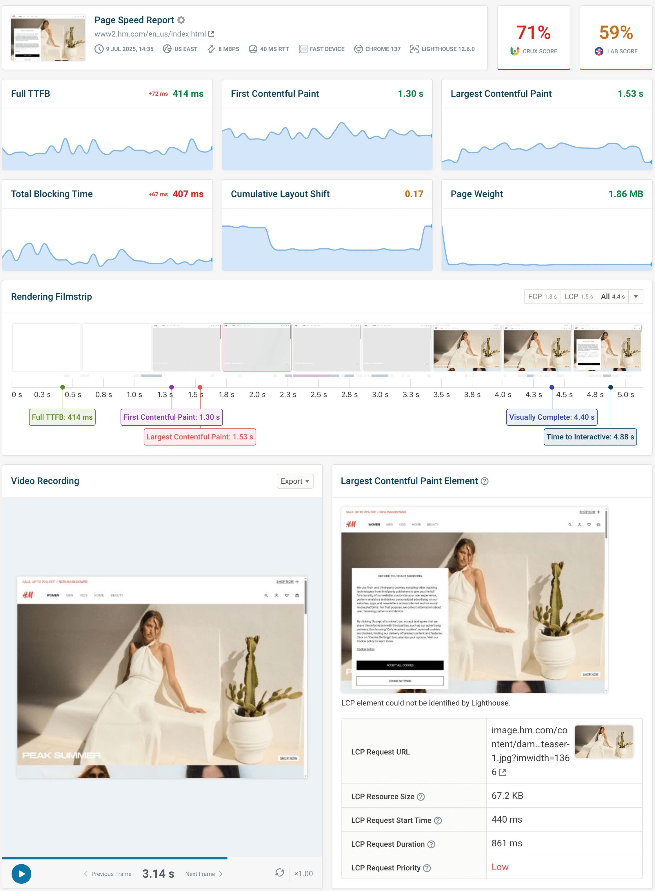 Site speed metrics in DebugBear