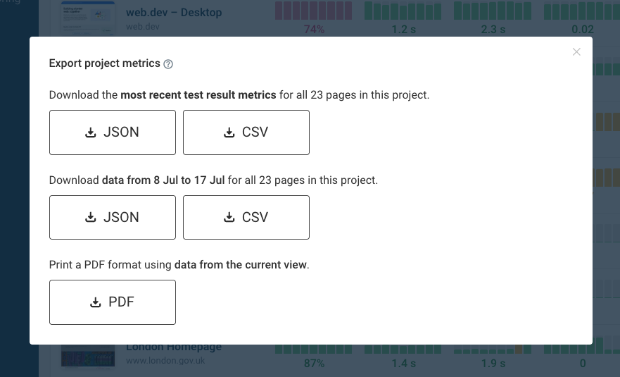 Project data export