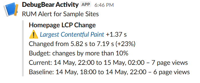 Slack RUM alert
