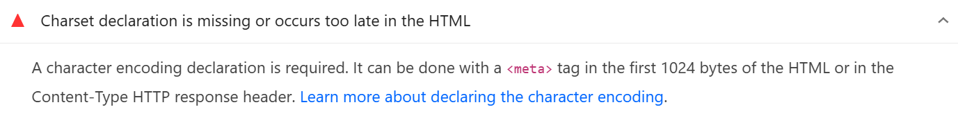Charset declaration is missing or occurs too late in the HTML audit