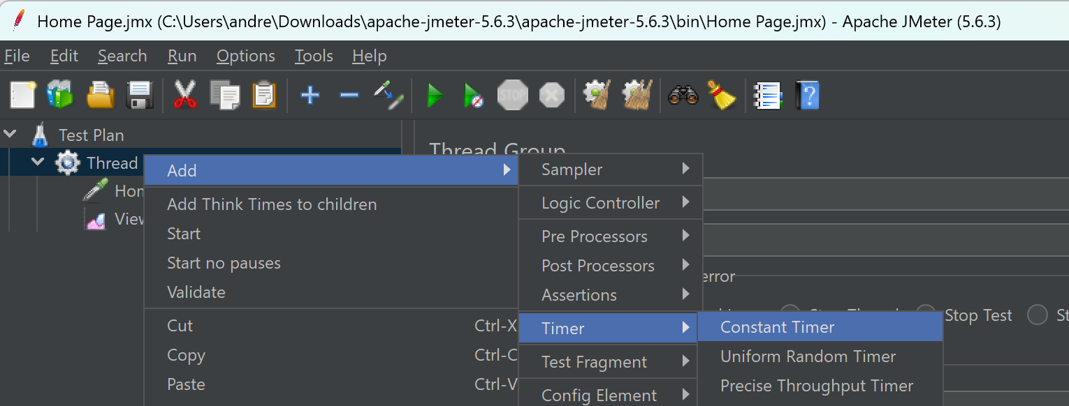 Adding a constant timer in Jmeter