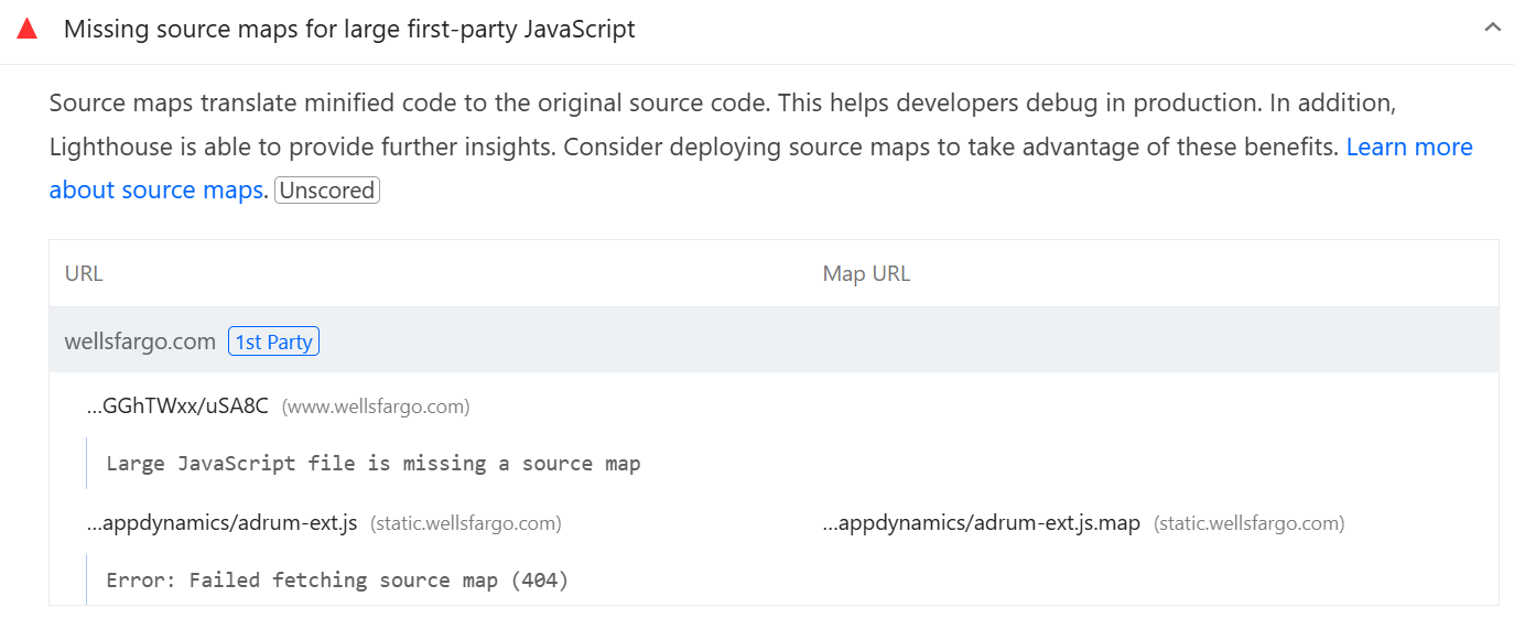 Page has valid source maps audit