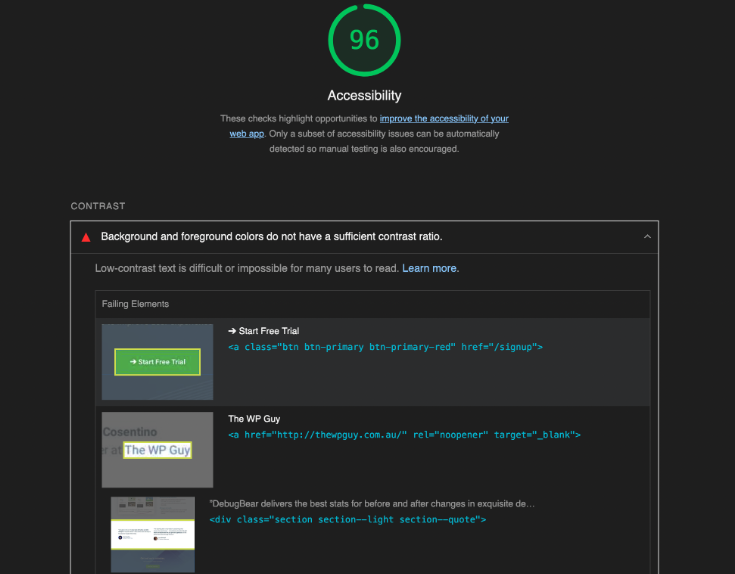 Accessibility Report Sections