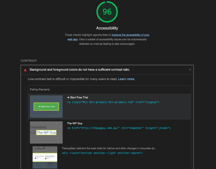 Elements breaking accessibility standards