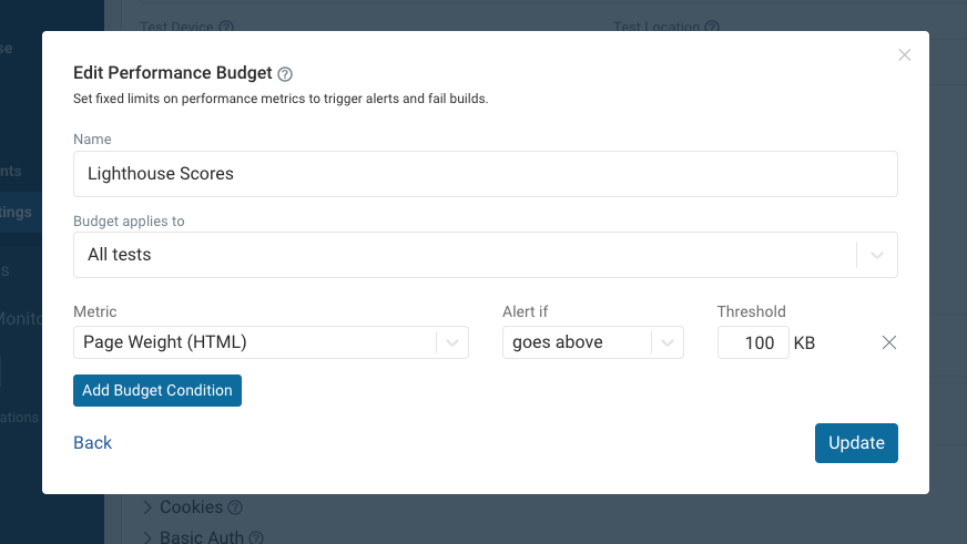 Performance budget for changes in total HTML weight