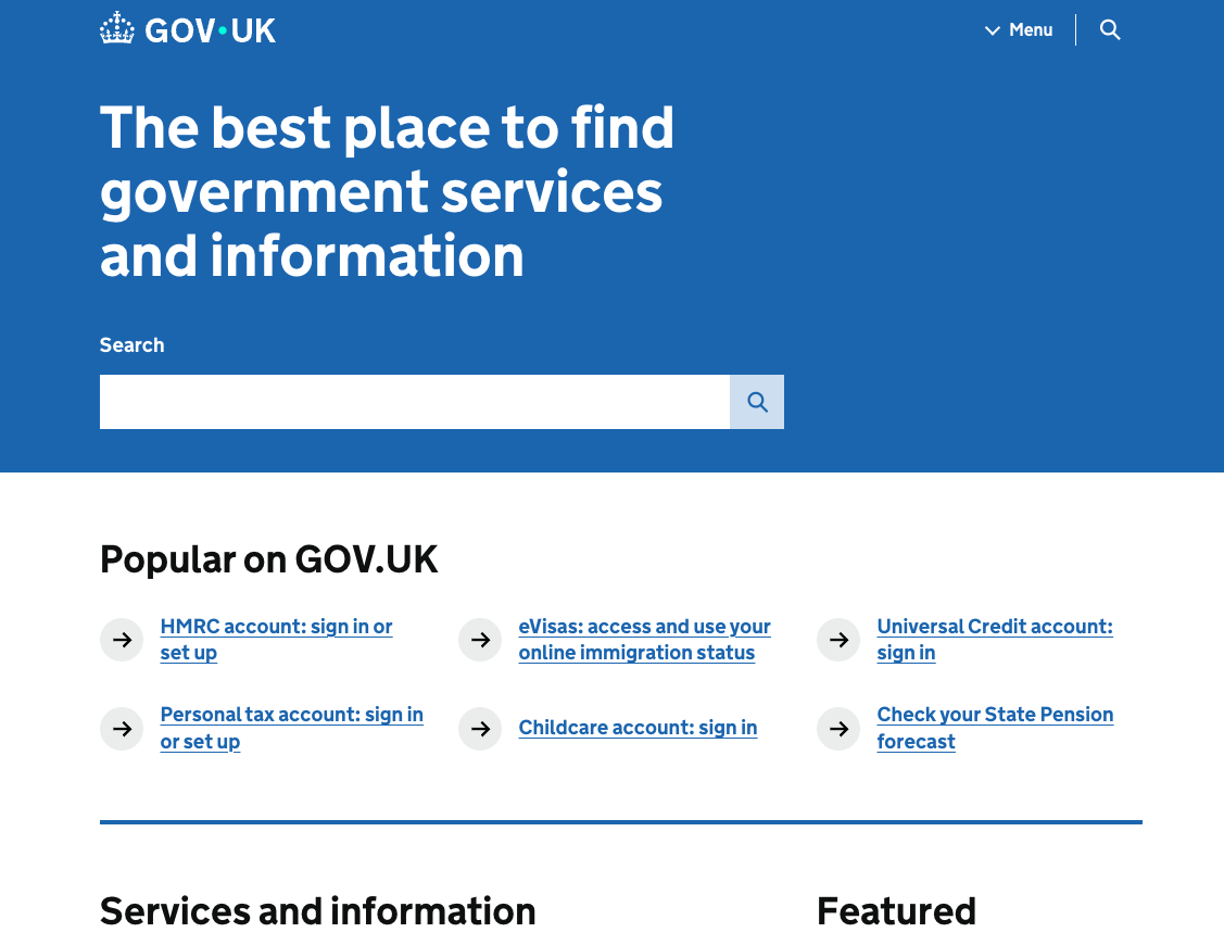 gov.uk desktop homepage