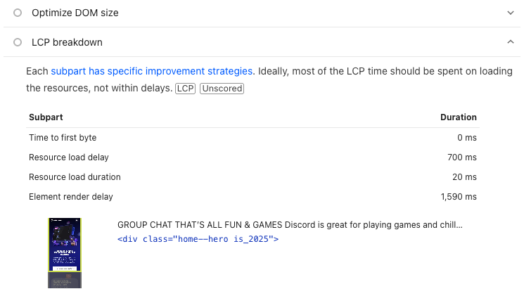 Largest Contentful Paint element in Lighthouse report