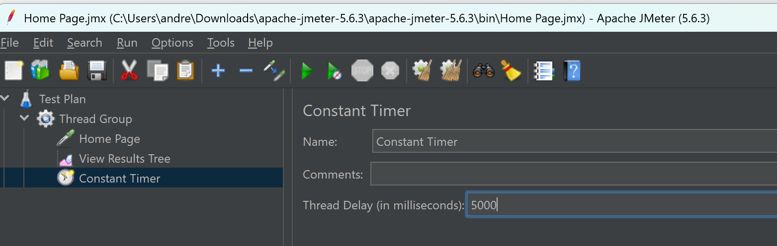 Setting a five second thread delay in Jmeter