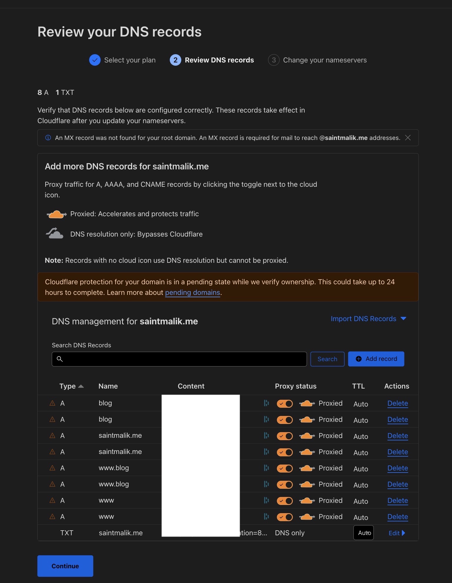 Cloudflare pulls your existing DNS details