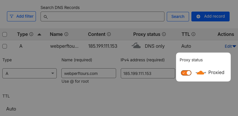 Enabling the Cloudflare CDN proxy