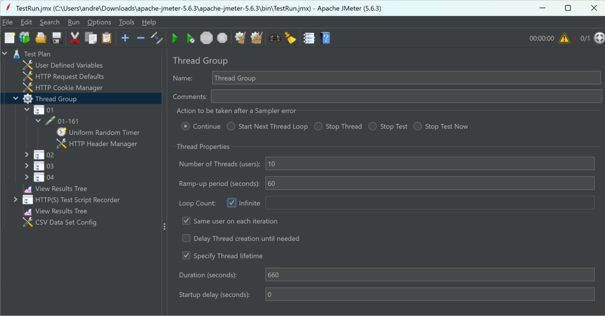 Thread group settings in Jmeter