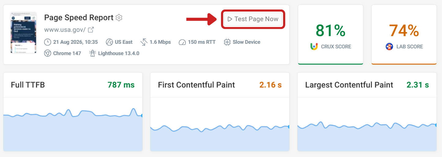 Test pages button