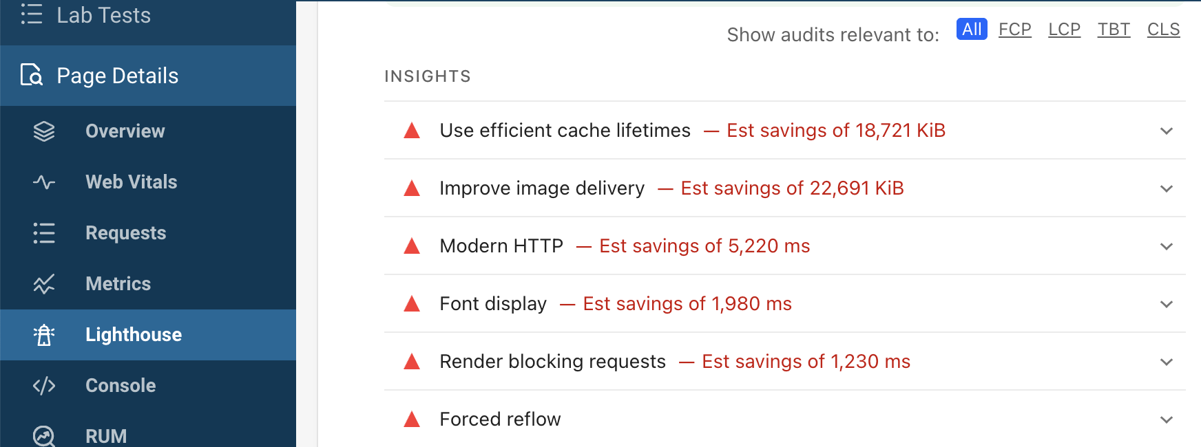 Lighthouse insights for image delivery