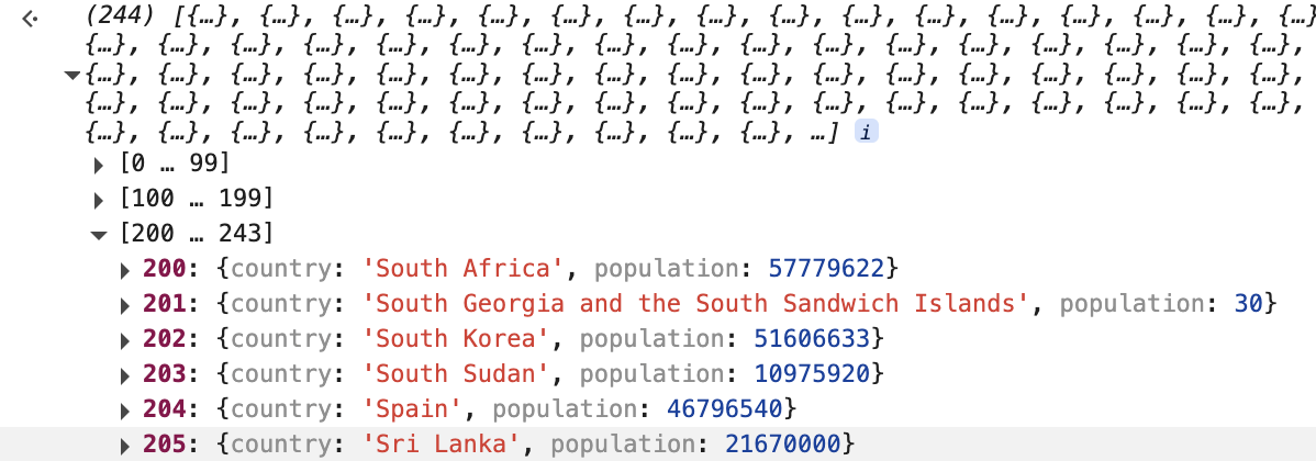Long array logged in Chrome