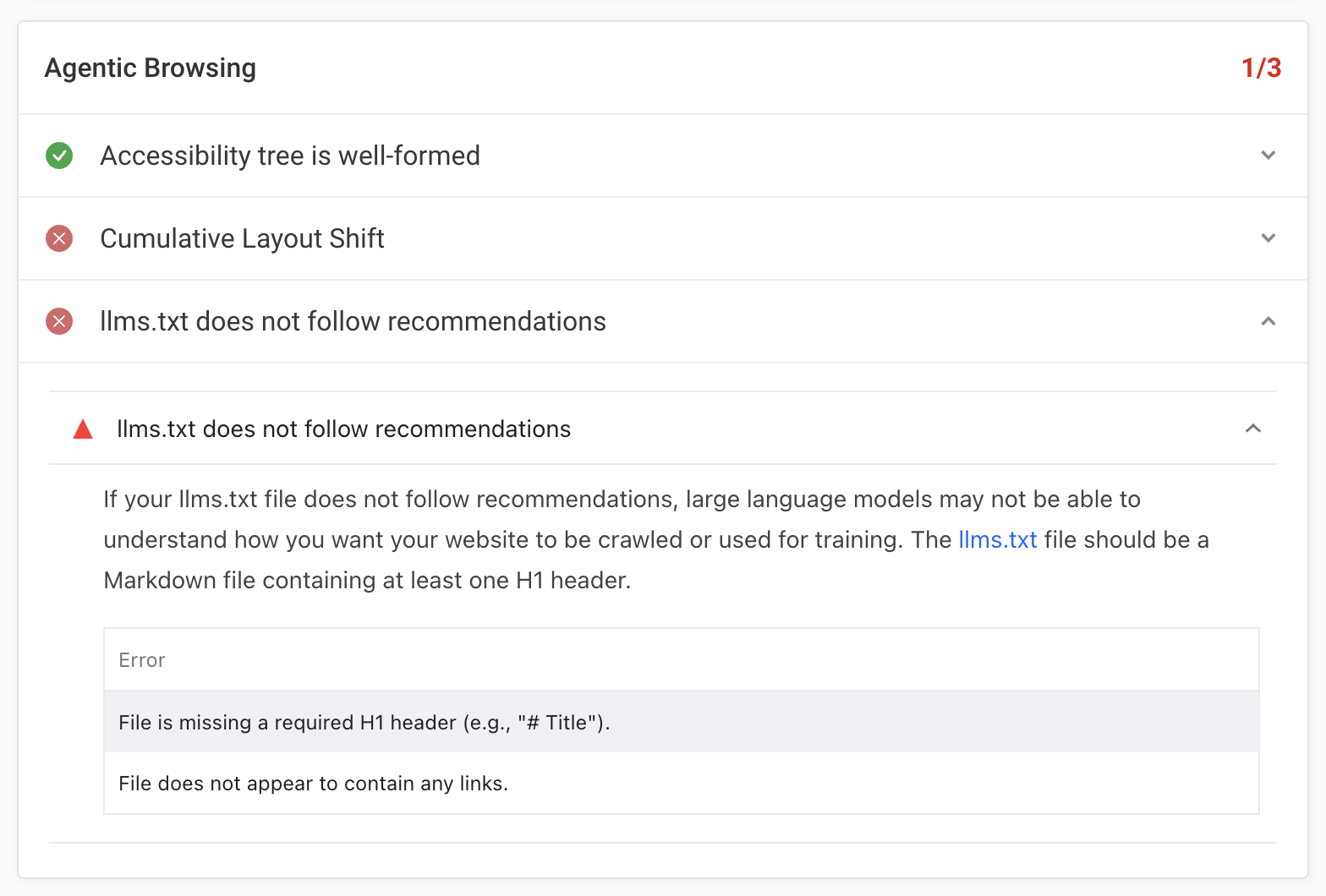 Agentic Browsing audit results
