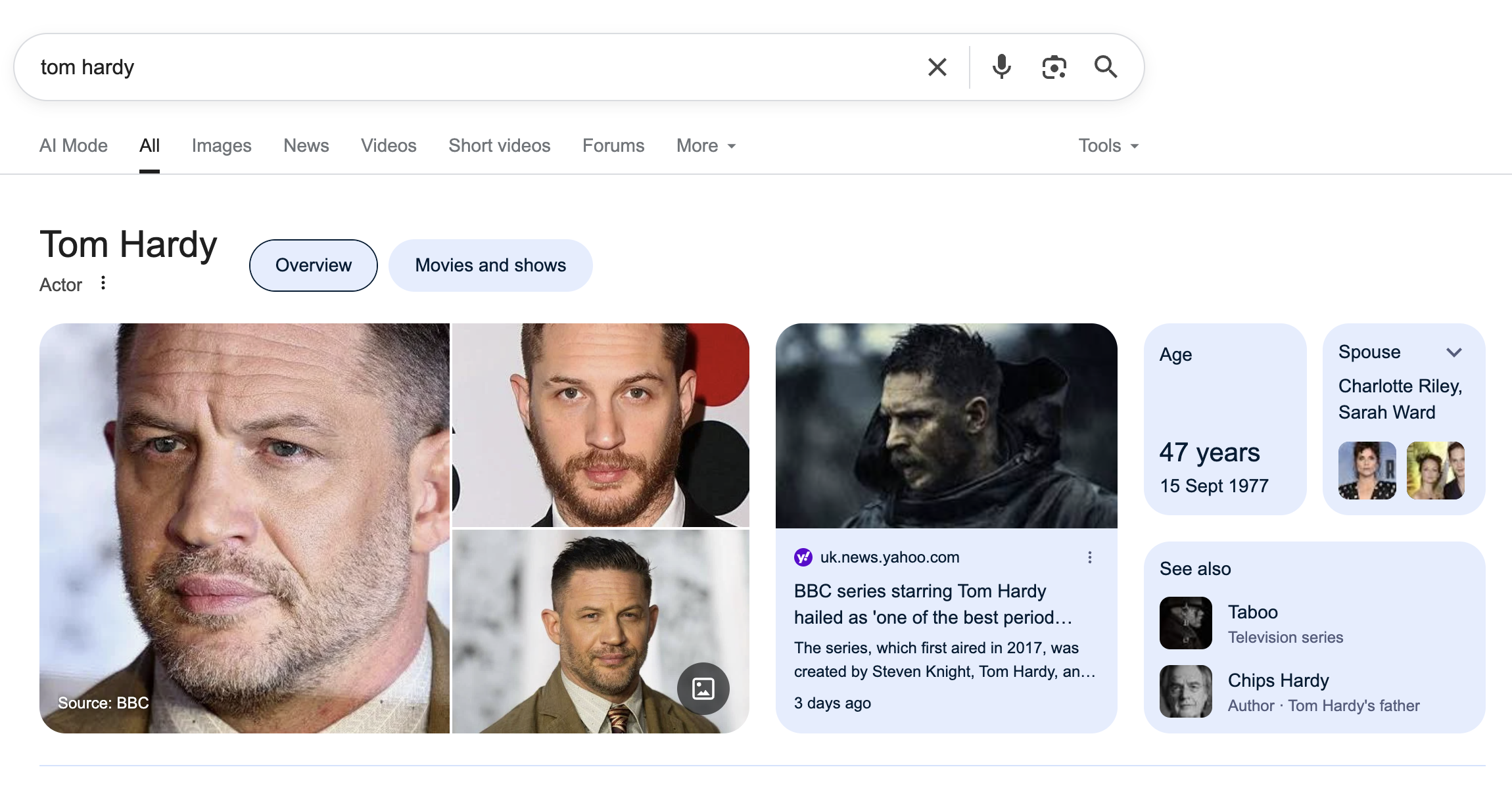 Google image results - in knowledge pack